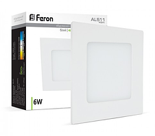 Вбудований світлодіодний світильник Feron AL511 6w квадрат