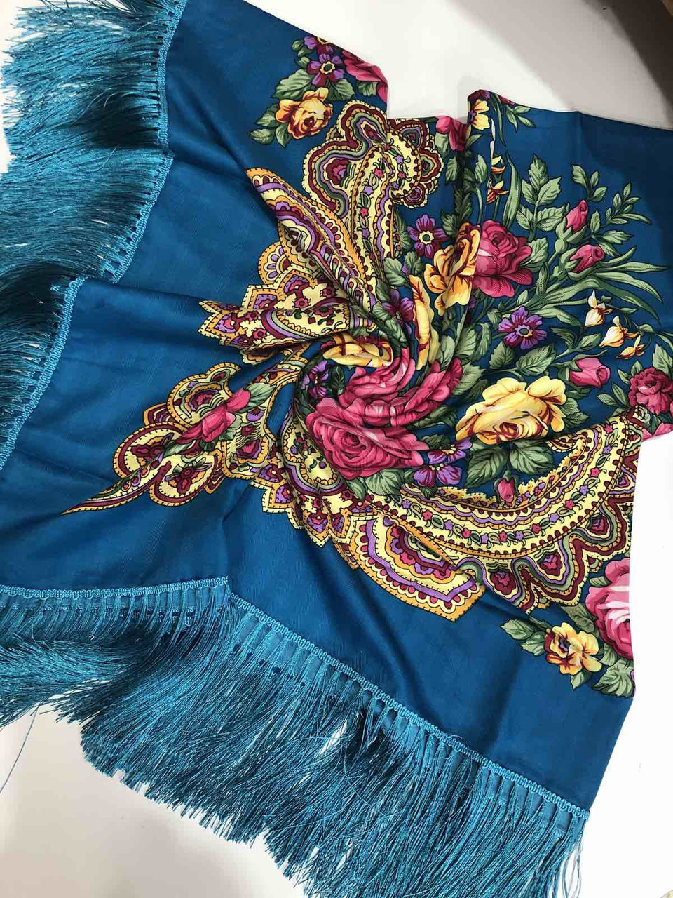 Украинский народный платок Анна 140х140 см бирюзовый - фото 3 - id-p1086107912