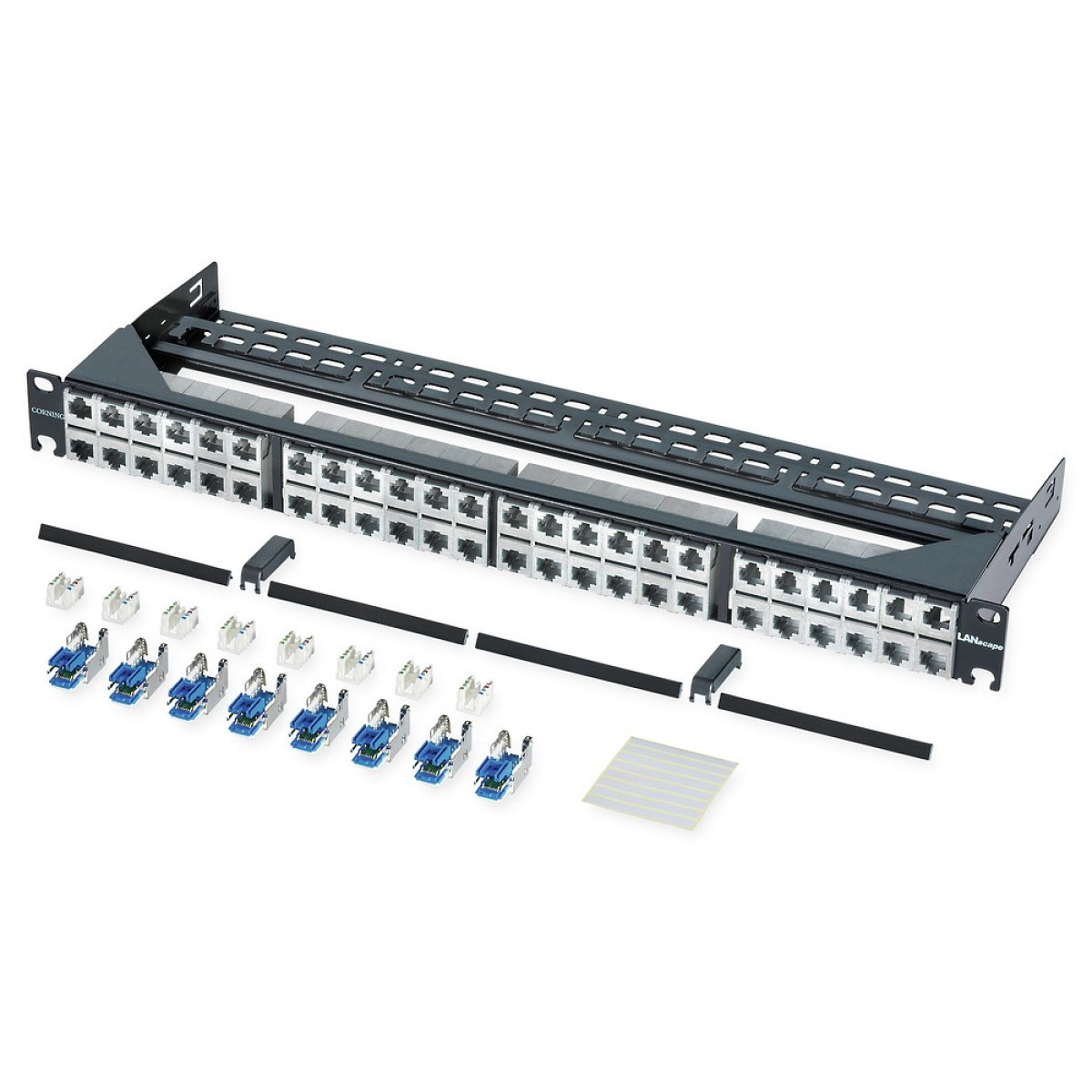 Патч-панель на 48 портів з модулями FutureCom 6A, 1U, 19"", чорна, Corning, фото 1