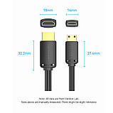 Кабель Mini HDMI до HDMI Vention 2м 4K 60Hz Двонаправлений Чорний, фото 10
