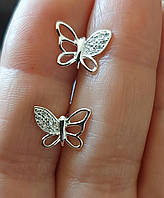 Серебряные сережки пуссеты детские бабочки
