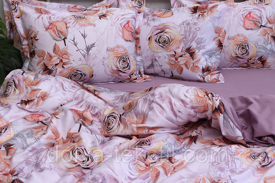 Сатин Преміум Сімейний комплект постільної білизни з компаньйоном ТМ Prima Teks PT-028, фото 1