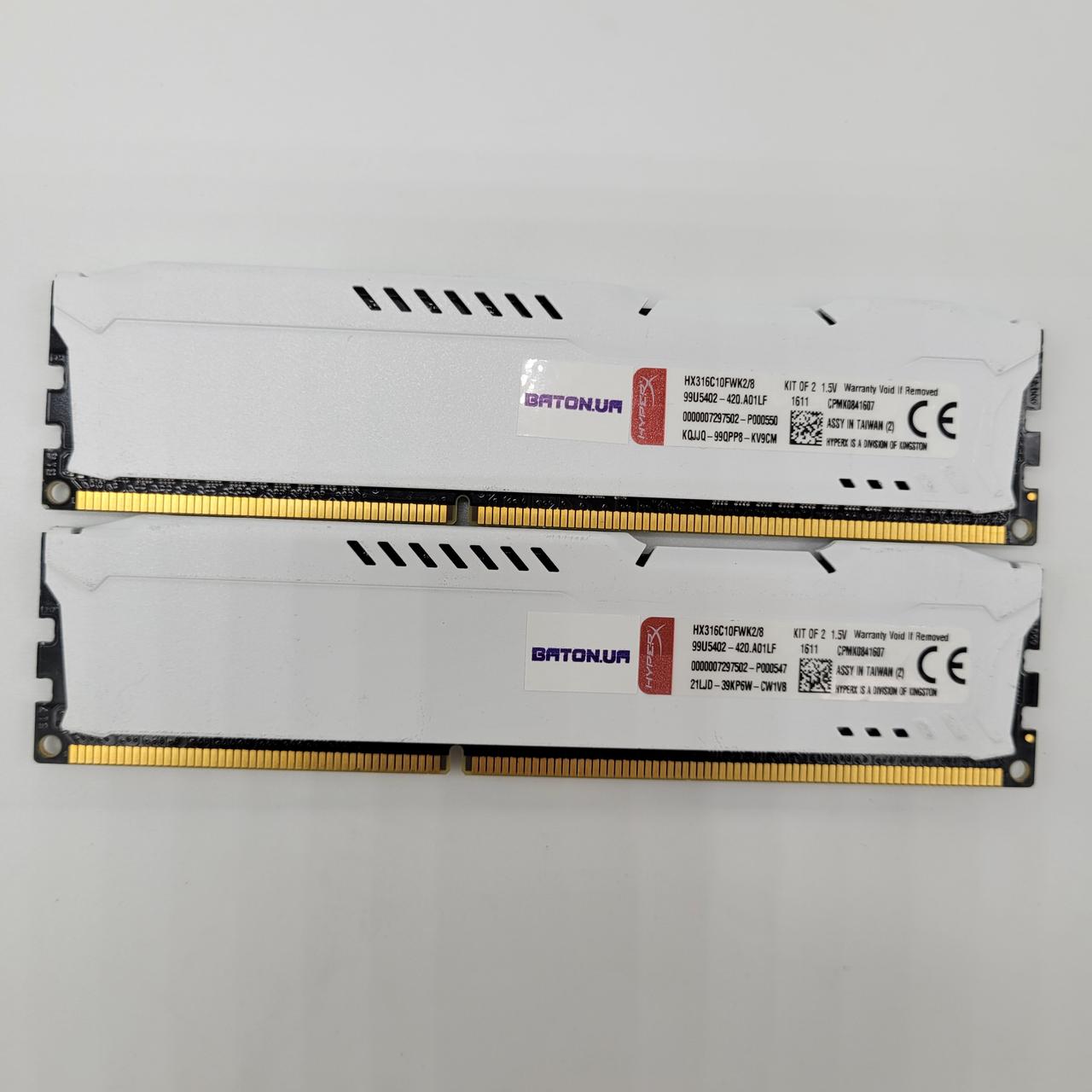 Пара оперативної пам'яті Kingston HyperX Fury DDR3 8Gb (4Gb+4Gb) 1600MHz 12800U 1R8 CL10 (HX316C10FWK2/8) Б/В
