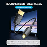 Кабель Micro HDMI Vention, 3 метри, HDMI 2.0, 4K 60Hz, Двосторонній, 18Gbps, HDR, Dolby, 1080P 120Hz, HDMI-D/HDMI-A, Чорний, фото 2