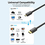 Кабель Micro HDMI Vention, 3 метри, HDMI 2.0, 4K 60Hz, Двосторонній, 18Gbps, HDR, Dolby, 1080P 120Hz, HDMI-D/HDMI-A, Чорний, фото 4