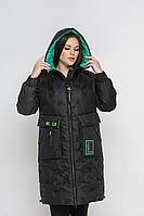 Зимнее женское пальто больших размеров 46-56,60,66,68 черный+бирюзовый