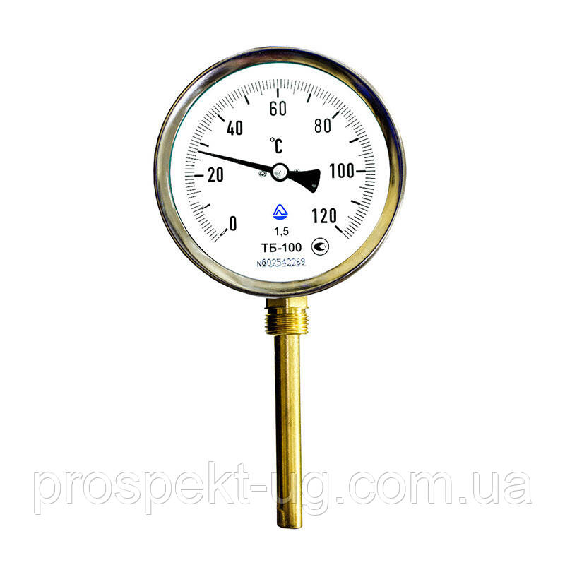Термометр біметалевий ТВ 63 з осьовим штуцером/63мм/L=100 мм/2,5/0...+120°/G1/2
