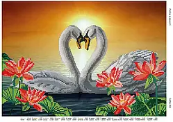 Любов і вірність Лебеді, пара лебедів, вишивка схеми бісером птиці
