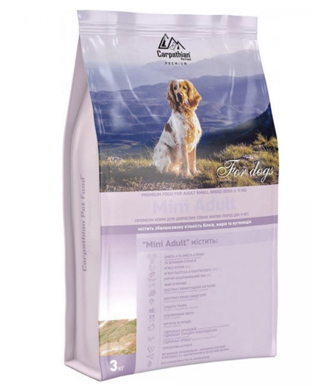 Сухий корм Carpathian Pet Food Mini Adult для дорослих собак малих порід вагою до 11 кг, з куркою, 3 кг