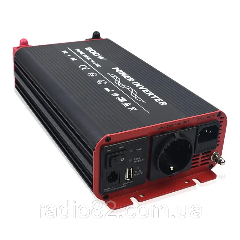 Інвертор із чистою синусоїдою 12 V 220V RS500PT (макс.1000W) + функція ATS, без заряджання