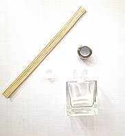 Флакон для аромадифузора, форма квадрат (пробка, крышка, 5 бамбуковых палочек)