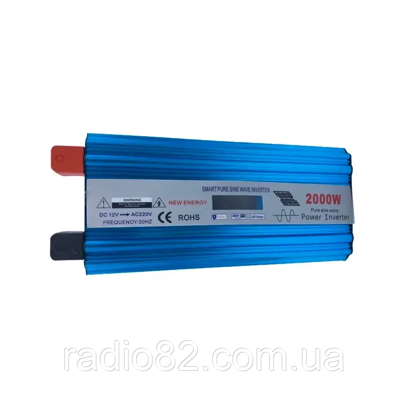 Інвертор із чистою синусоїдою 12 V на 220 V, HPA-2000W без заряджання + LCD дисплей