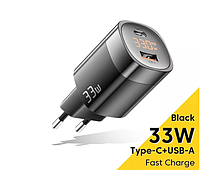 Зарядний пристрій Essager 33W GaN III PD USB-C+USB-A з дисплеєм