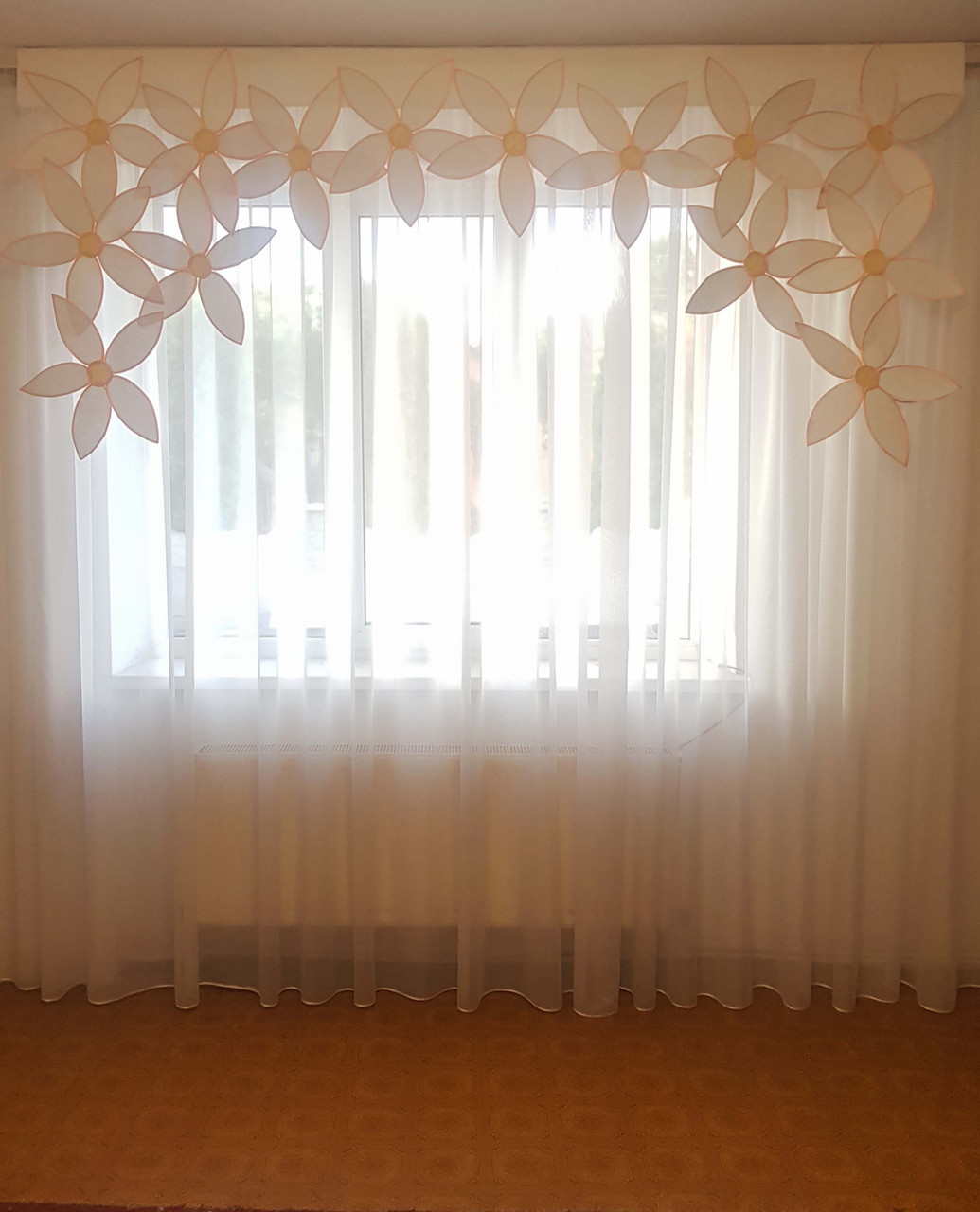 Жорсткий ламбрекен Firanka Квіточки 2м50см білі (5_1ж), фото 1