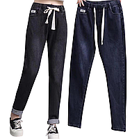 Джегинси (джинсы) джинсовые на флисе с высокой посадкой в черном и сером цвете цвете 5XL-10XL