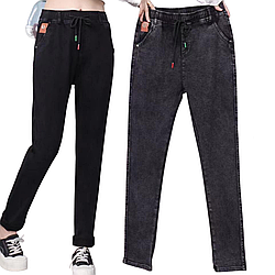 Джегінси (джинси) джинсові на флісі з високою посадкою в чорному та сірому кольорі 5XL-10XL