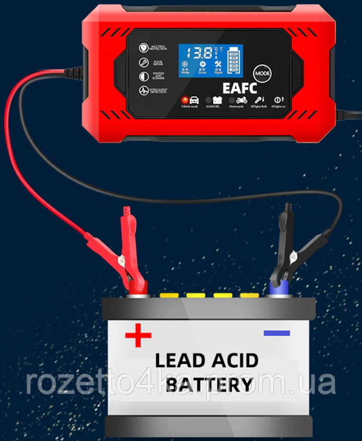 Импульсное зарядное устройство для аккумулятора EAFC 6A 12V для автомобиля и мотоцикла С дисплеем - фото 4 - id-p1948143941