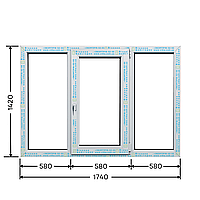 Окно 1740*1420 "Новостройка" трехстворчатое. Категория стандарт. Профильная система WDS5S
