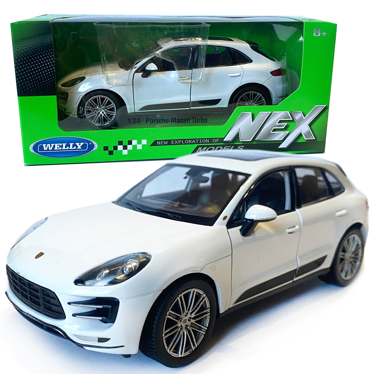 Іграшкова машинка металева WELLY 1:24 PORSCHE MACAN TURBO, порше меган турбо, відкр.двері, багажник, білий, 19*7.5*7см, ( 24047W), фото 1