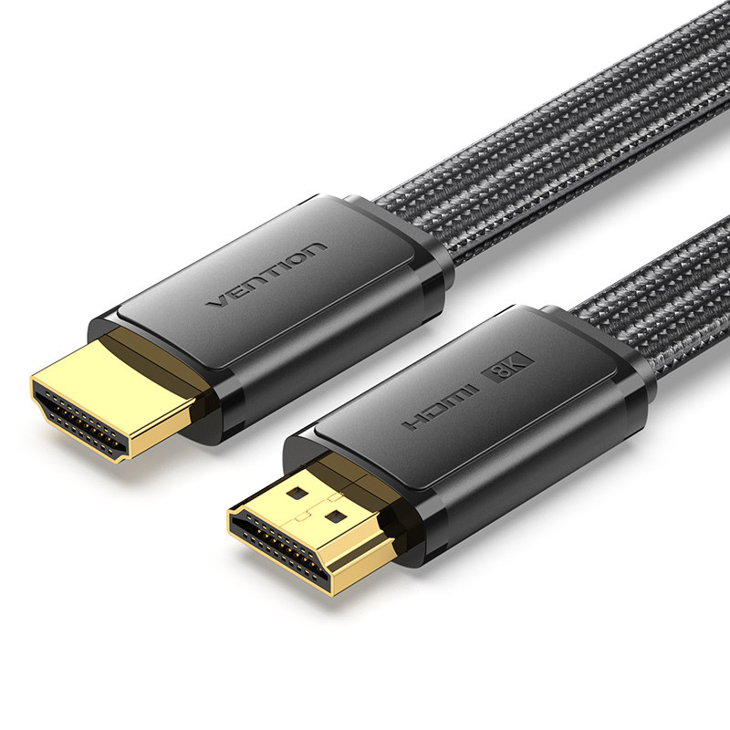 HDMI 2.1 Кабель Vention 2 метри, Чорний, 4K@120Hz, eARC, Плоский з Нейлоновою Опліткою