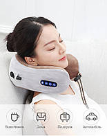 Дорожня масажна ортопедична подушка підголівник для подорожей з пам'яттю та підігрівом з вбудованим акумулятором