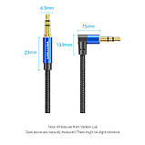 Кабель Стерео AUX 1.5м Vention Мініджек 3.5мм, Кутовий Роз'єм, з Бавовняною опліткою Чорний, фото 8