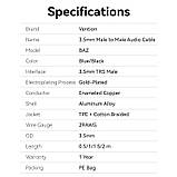 Кабель Стерео AUX 1.5м Vention Мініджек 3.5мм, Кутовий Роз'єм, з Бавовняною опліткою Чорний, фото 10