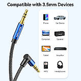 Кабель Стерео AUX 1.5м Vention Мініджек 3.5мм, Кутовий Роз'єм, з Бавовняною опліткою Чорний, фото 2