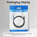 Кабель Стерео AUX 1.5м Vention Мініджек 3.5мм, Кутовий Роз'єм, з Бавовняною опліткою Чорний, фото 7
