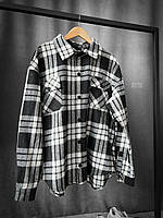 Мужская рубашка в клетку байковая (белая с черным) r170 классная стильная теплая премиум качество для парня