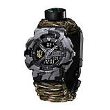 Тактичний годинник 005 Тризуб золото Сірий камуфляж Паракордовий ремінець Camo Green + Коробк, фото 2