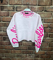 Женский свитер тренд Барби, молодежный вязаный джемпер оверсайз с принтом на рукавах