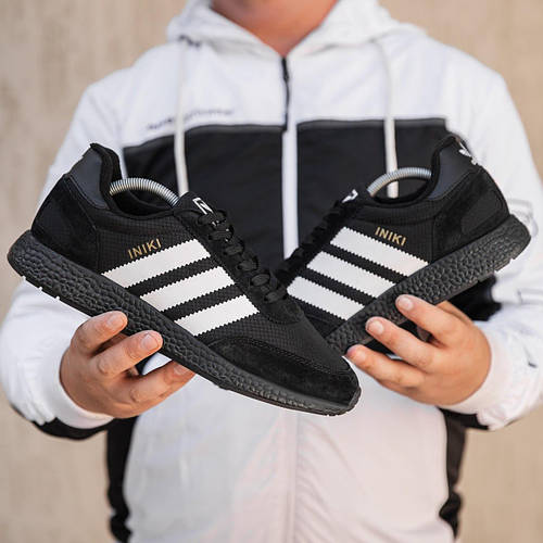 Мужские кроссовки Adidas INIKI Black White Адидас Иники черные замш ...