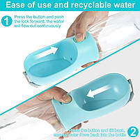 Портативна пляшка - поїлка з контейнером для корму і кнопкою для тварин Dog Water Bottle 300 мл + 100 г, фото 5