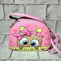 Сумочка дитяча для дівчинки лакова з ремінцем Сова Рожева 18,5х15х6,5 см 096-4