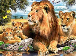 Алмазна вишивка мозаїка "Сім'я левів"