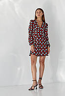 Шелковое красное женское модное платье мини длины с пышной юбкой солнце клеш 42, 44, 46