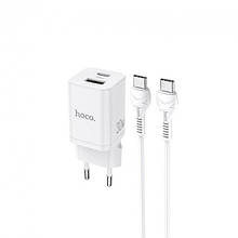 СЗУ блок Hoco N13 PD+QC3.0 (1USB/  1Type- C/  3.0A) + Type- C -  Type- C білий