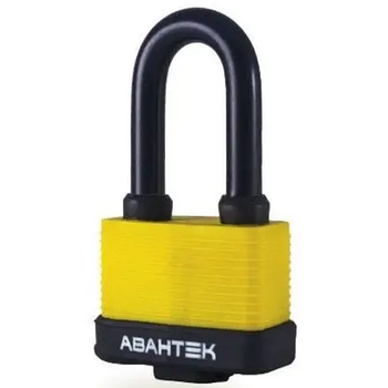 Замок навісний FL 1550L подовжений сталь чорний/жовтий Акула АВАНТЕК
