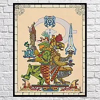 Картина на холсте "Хэйло в ацтекском стиле, Мастер Чиф и Элит Ковенанта, Halo", 38×30см