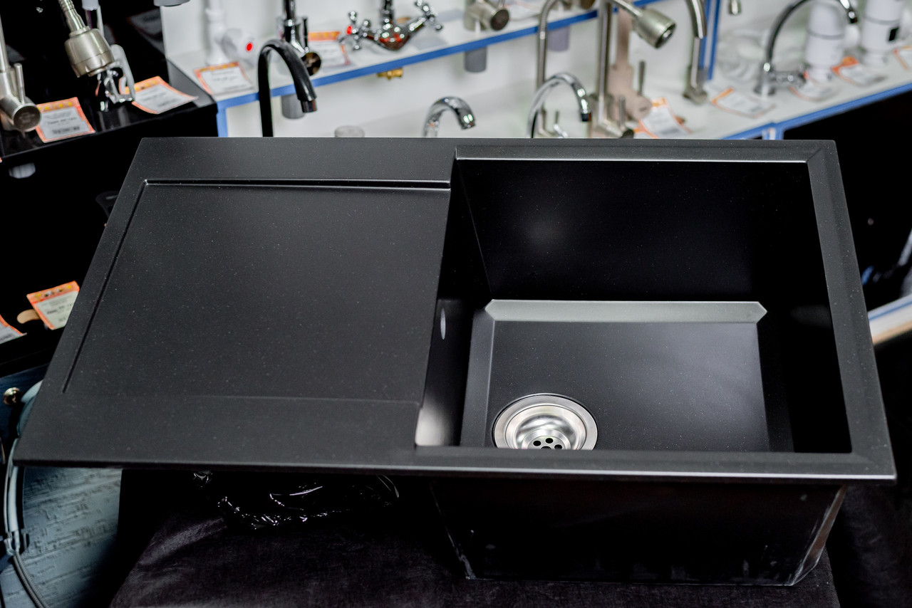 Мийка кухонна гранітна Terra Софія 790х500 (Чорна з білим), фото 1