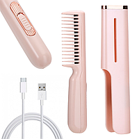 Аккумуляторная расческа выпрямитель с USB, HAIR COMB LY-297, Розовая / Портативная прямая расческа для укладки