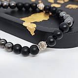 Чотки ручної роботи із гематиту і оніксу матового на 30 бусин, фото 3