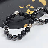 Чотки ручної роботи із гематиту і оніксу матового на 30 бусин, фото 6