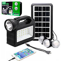 Ліхтар портативна сонячна станція для зарядки з повербанком та 3 лампочками GD 101 / Акумуляторний ліхтарик