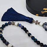 Чотки ручної роботи з каменю агат, соколине око та содаліт на 50 бусин, фото 3