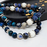 Чотки ручної роботи з каменю агат, соколине око та содаліт на 50 бусин, фото 7