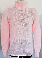 Теплий в'язаний тонкий підлітковий светр, рожевий, на дівчинку 9-10 років, зріст 134-140 см