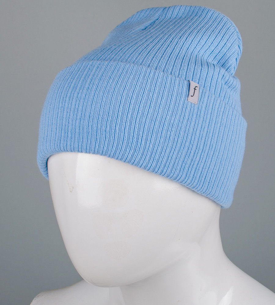 Подвійна шапка з відворотом "Рубчик" (23202), Блакитний, фото 1