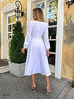 Однотонна романтична сукня довжини міді з довгими рукавами та відкритою зоною декольте з 42 по 48 розмір, фото 6